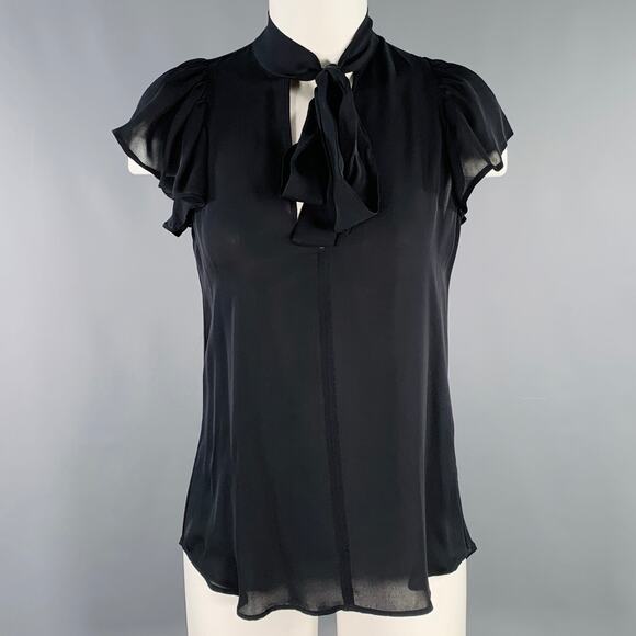 A.L.C. Size 2 Black Silk Bow Cap Sleeves Blouse Dress Top - Picture 1 of 7